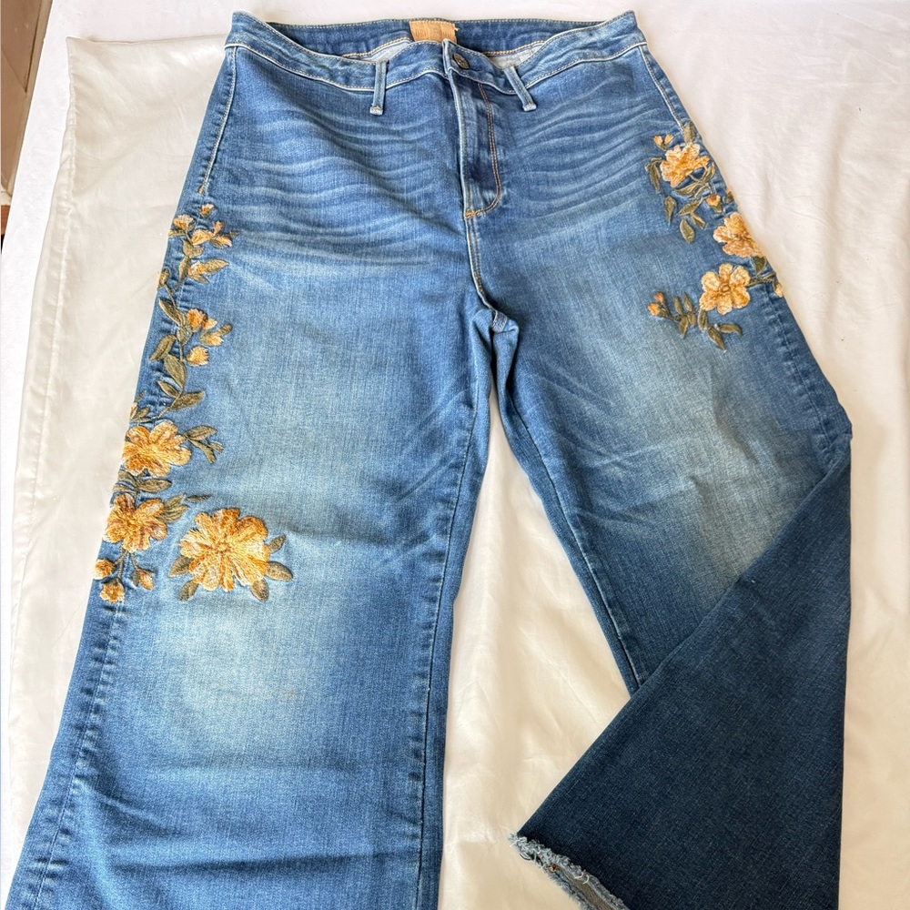 Driftwood Floral Embroidered Wide Leg Jeans